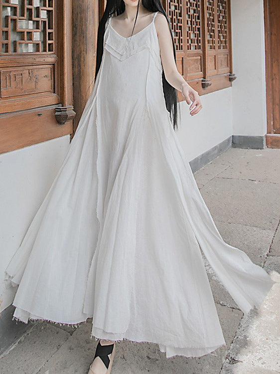 Raw Edge, Large Hem, Pure Cotton, Casual and Flowing Dress in 4 Colors, Artistic Retro High-Quality Cotton and Linen Material Dress
