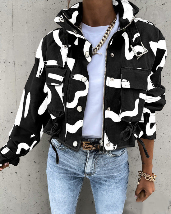 2026 Spring Women's Jacket Amazon Aliexpress New Cross-Border Printed Short Casual Jacket Women's Top
