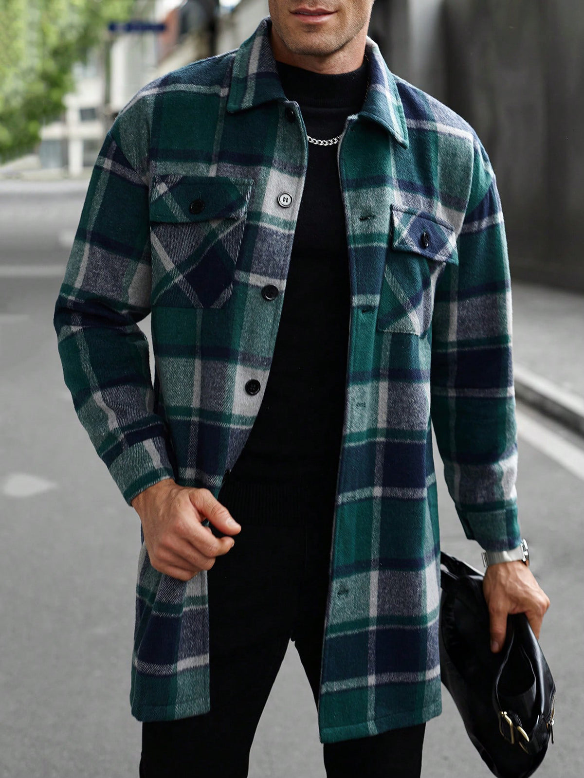 European and American Cross-Border Amazon New Men's Jacket Shirt Casual Sports Long Buttoned Double-Pocket Windbreaker for Men
