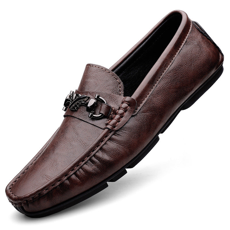Loafers, Spring and Summer Men's Shoes, Genuine Leather Flats-Soled Shoes, Casual Shoes, Comfortable Lazy Driving Shoes, One-Leg Driver's Shoes