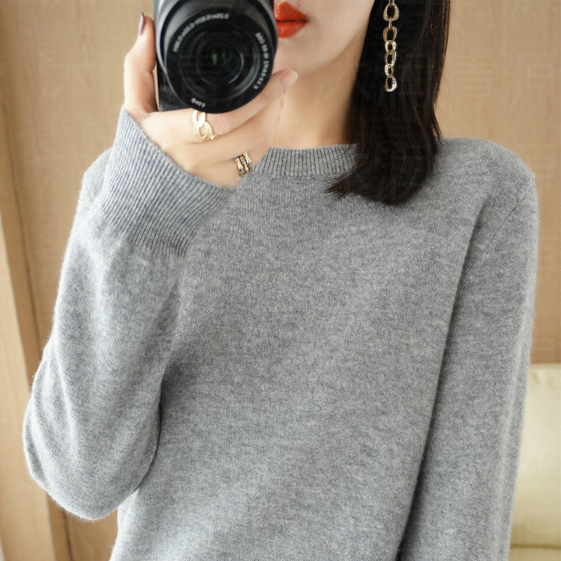 Sweater Women's Autumn and Winter Round Neck Knitted Sweater Women's Thin Long-Sleeved Bottoming Sweater Cross-Border Sweater Women's Non-Wool Knitted Sweater