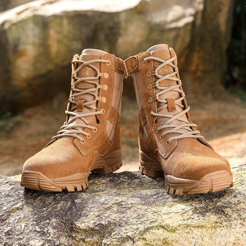 New Land Boots Brown Combat Boots Men's Combat Training Boots Desert Side Zipper Waterproof Outdoor Combat Training Boots