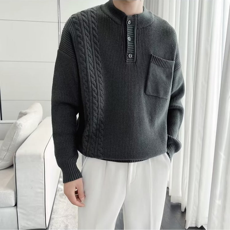 2025 Japanese Retro Sweater for Men, Winter Trendy Brand, Solid Color, Loose Fit, Knitted Sweater, Versatile and Fashionable