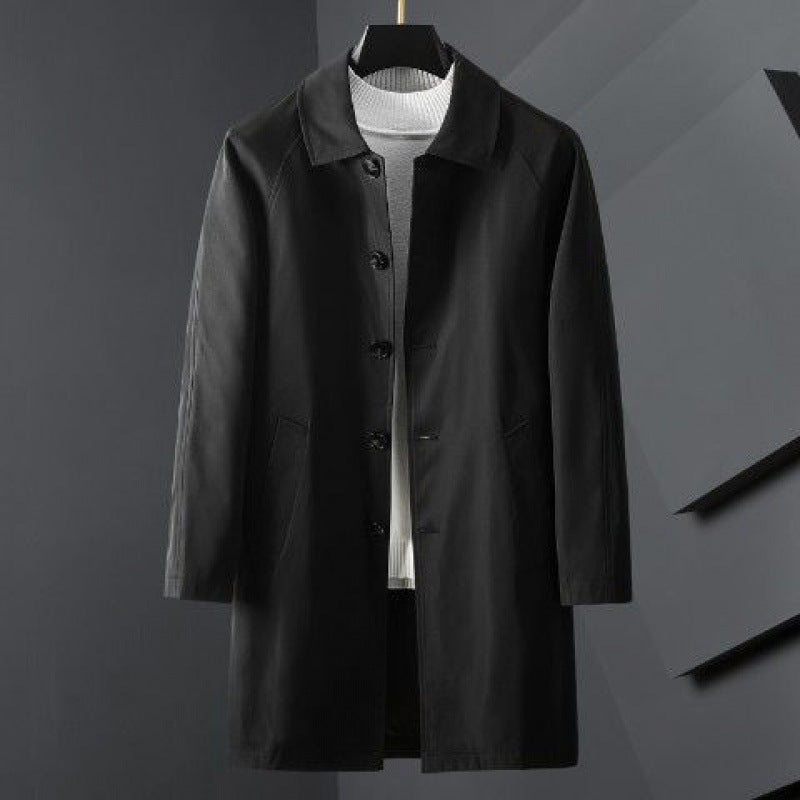Foreign Trade 2025 Autum Men's Mid-Length Windbreaker Korean Style Fashion Outwear Jacket Casual Wear Men's Lapel Jacket