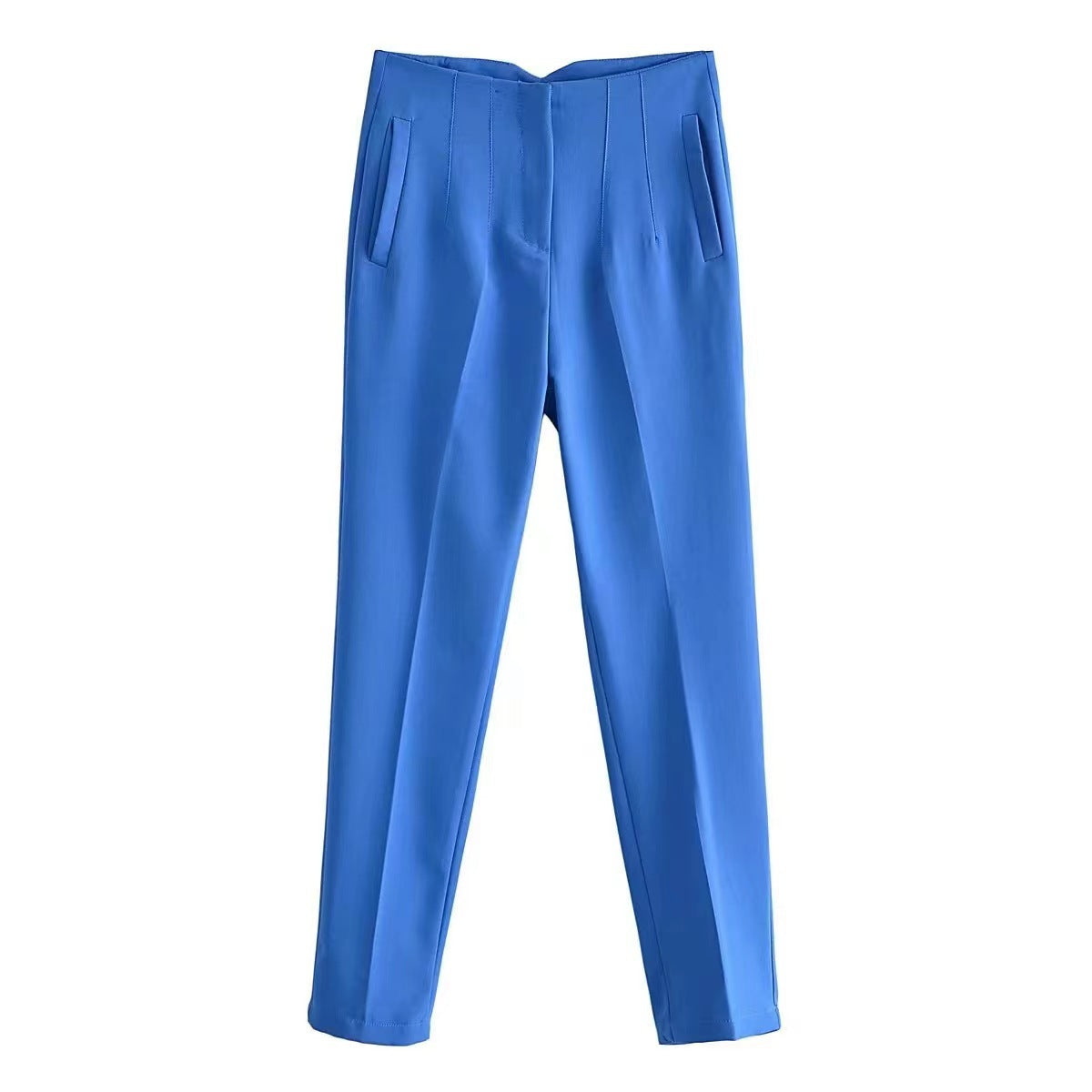 Women's Trousers European and American Amazon Cross-Border New Slim Fit Solid Color Pleated Micro-Elastic Formal Straight Pants Casual Pants