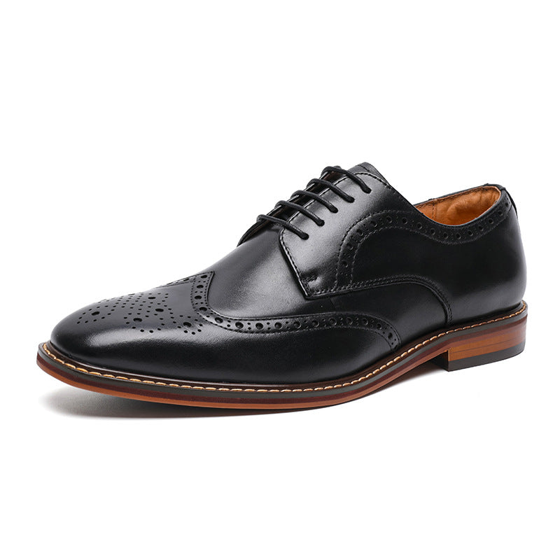 Brogue Carved Formal Men's Shoes Business British Derby Genuine Leather Handmade Leather Shoes First Layer Cowhide Wedding Shoes Extra Large Size