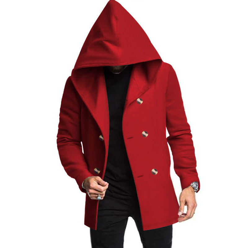 New Cross-Border Amazon Classic Mid-Length Slim-Fit Jacket European and American Foreign Trade Solid Color Casual Hooded Windbreaker for Men