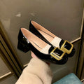 2025 Autumn New Collection Evening Gown~ Classic Square Buckle Patent Leather Chunky Heel Commuting High Heels Women's Wedding Shoes