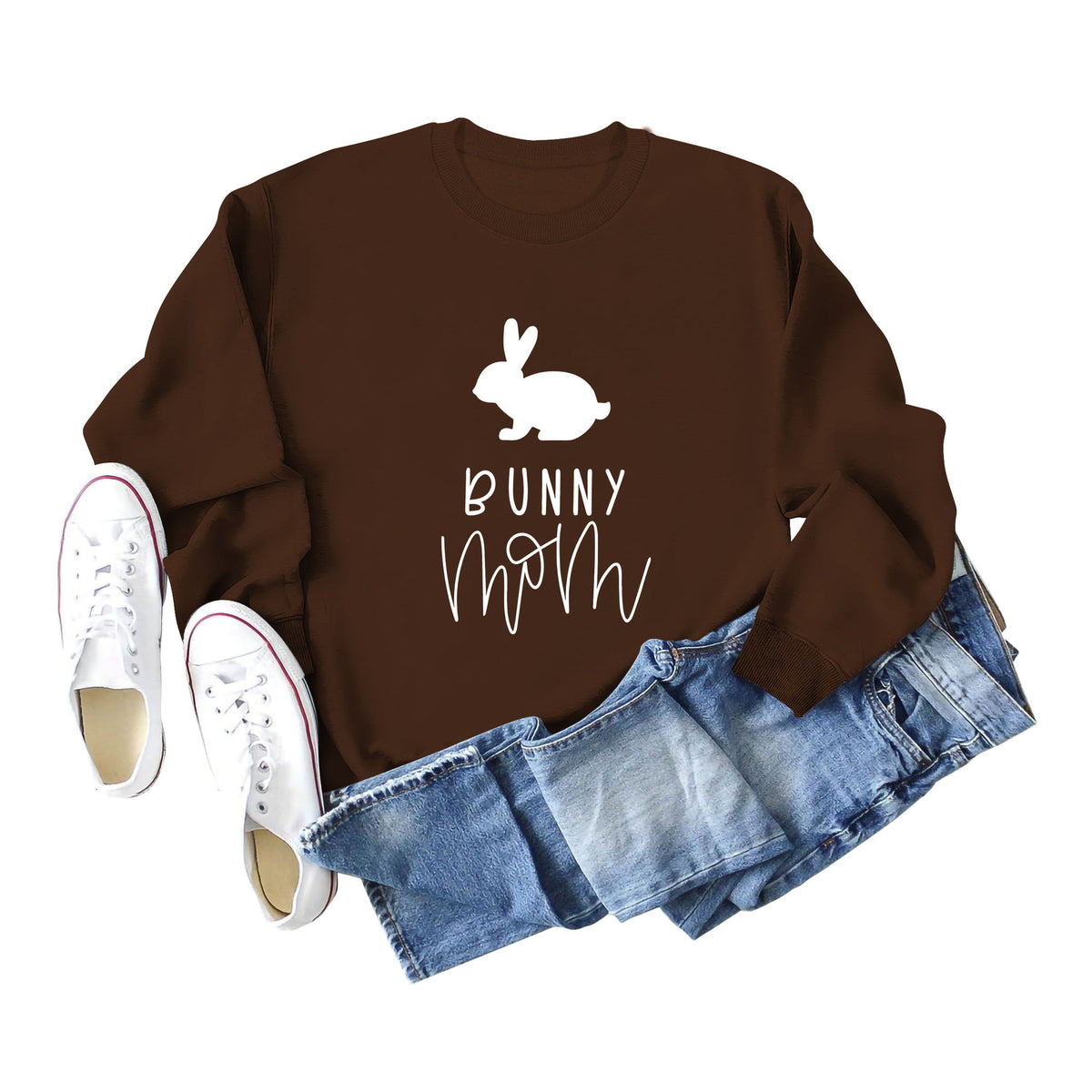 Amazon Cross-Border Export European and American Fashion Bunny Mom Fun Casual Women's Loose Long-Sleeved Round Neck Sweatshirt