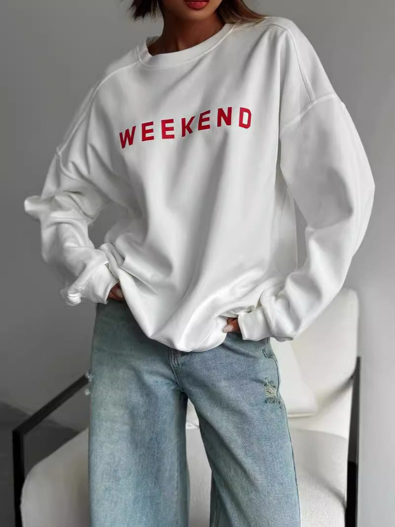 Amazon Cross-Border European and American Women's Casual Printed Thick Versatile Long-Sleeve Sweatshirt Mid-Length Winter Style