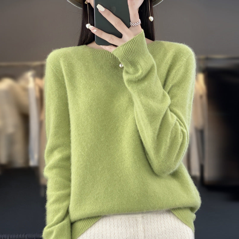 Wholesale First-Line Ready-To-Wear Round Neck Woolen Sweater for Women, Simple Elegant Knitted Sweater, Long-Sleeved Versatile Sweater Bottoming Shirt