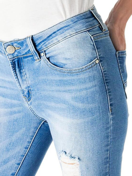 2025 Amazon European and American Cross-Border Spring and Summer New Casual Fashion Washed Ripped Mid-Waist Jeans for Women in Stock