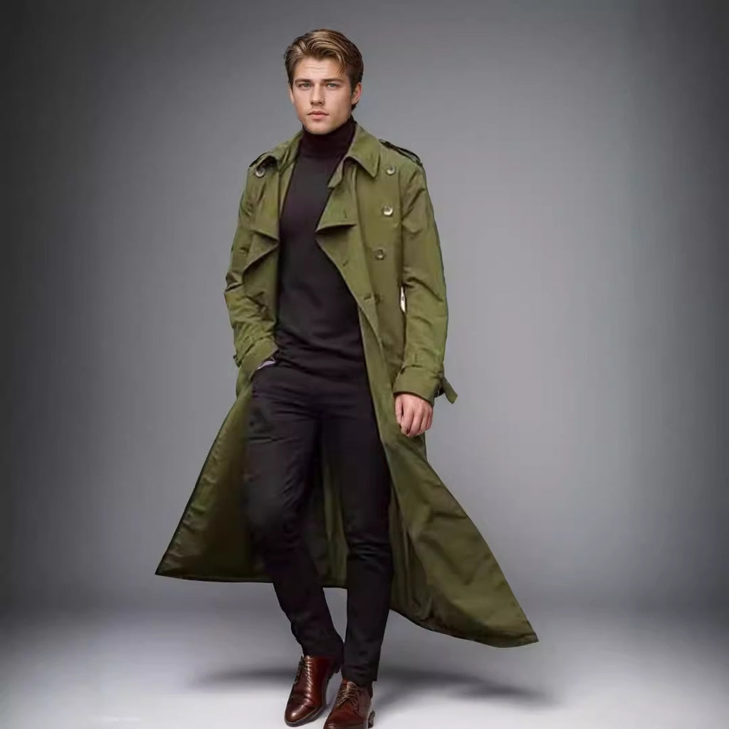 Cross-Border European and American Men's Spring and Autumn Long Double-Breasted Trench Coat Fashion Versatile Large Lapel Casual Jacket Cloak