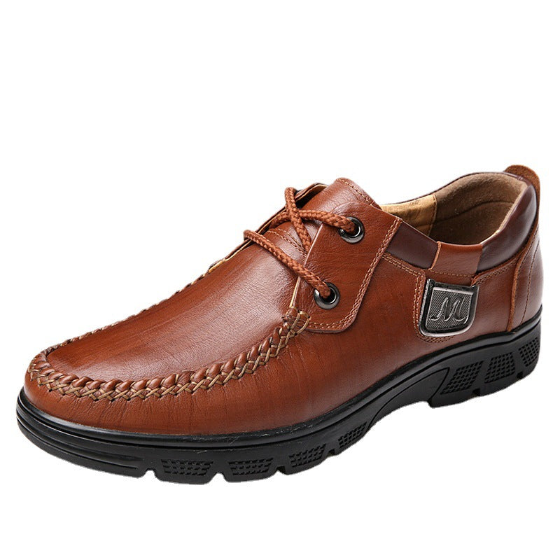 Men's formal leather shoes new low heel youth top leather fashion trend hand stitching casual lace-up men's shoes