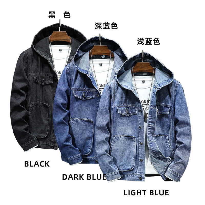 2026 Spring New Trendy Men's Jackets Youth Men's Outerwear Windproof Slim Fit Hooded Denim Jacket for Men