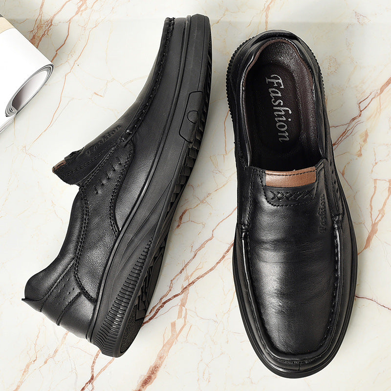 Loafers Men's 2025 New Slip-on Leather Casual Leather Shoes Men's Soft Sole Non-slip Wear-resistant Middle-aged and Elderly Dad's Shoes