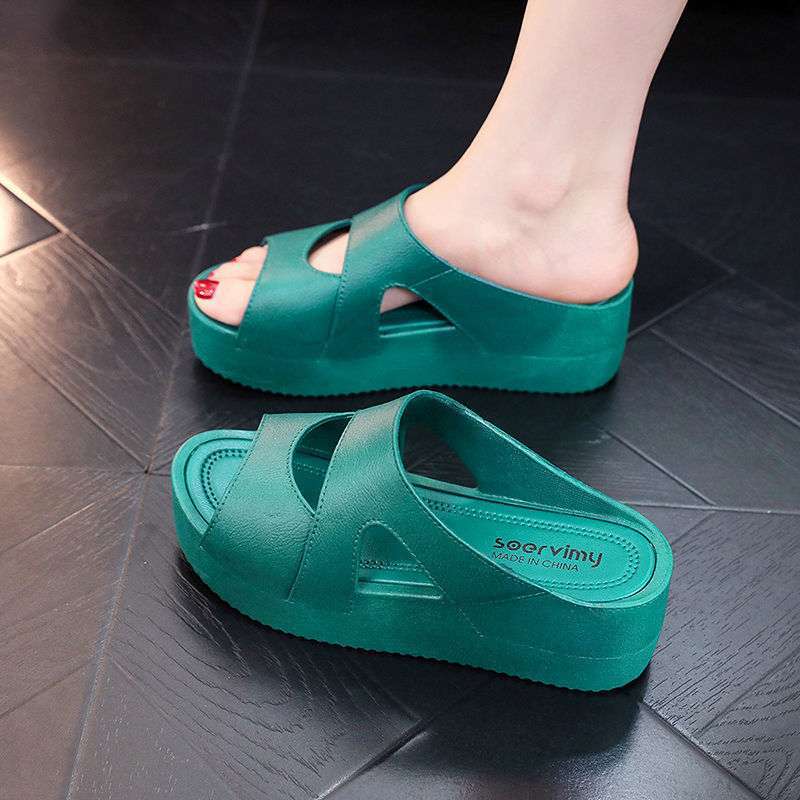 High-Heeled Slippers for Women to Wear in Summer, Ultra-Thick Soles, New Home Hot Style Wedge Heels, Platform Slippers, Non-Slip Plastic Sandals