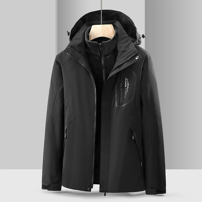 Autumn and Winter couple's three-in-one two-piece windproof water jacket men's outdoor jacket women's fleece jacket fleece-lined thickened