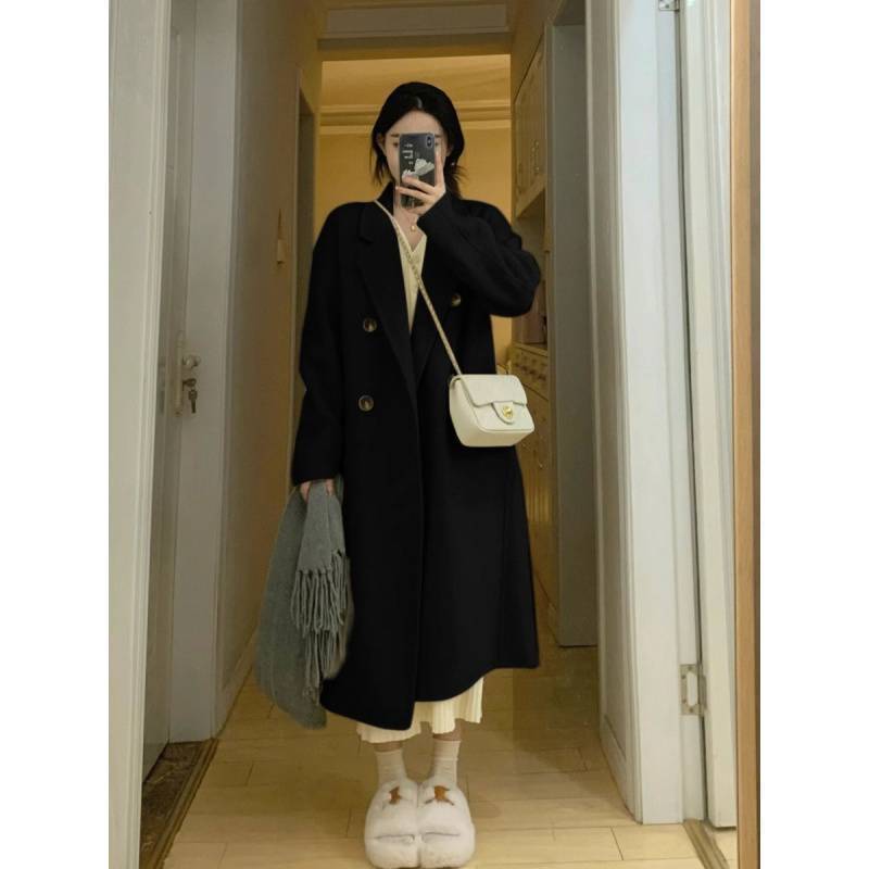 Down Jacket with Wool Lining, Women's Mid-Length Woolen Coat, 2025 Autumn and Winter New Long Woolen Coat for Petite Women