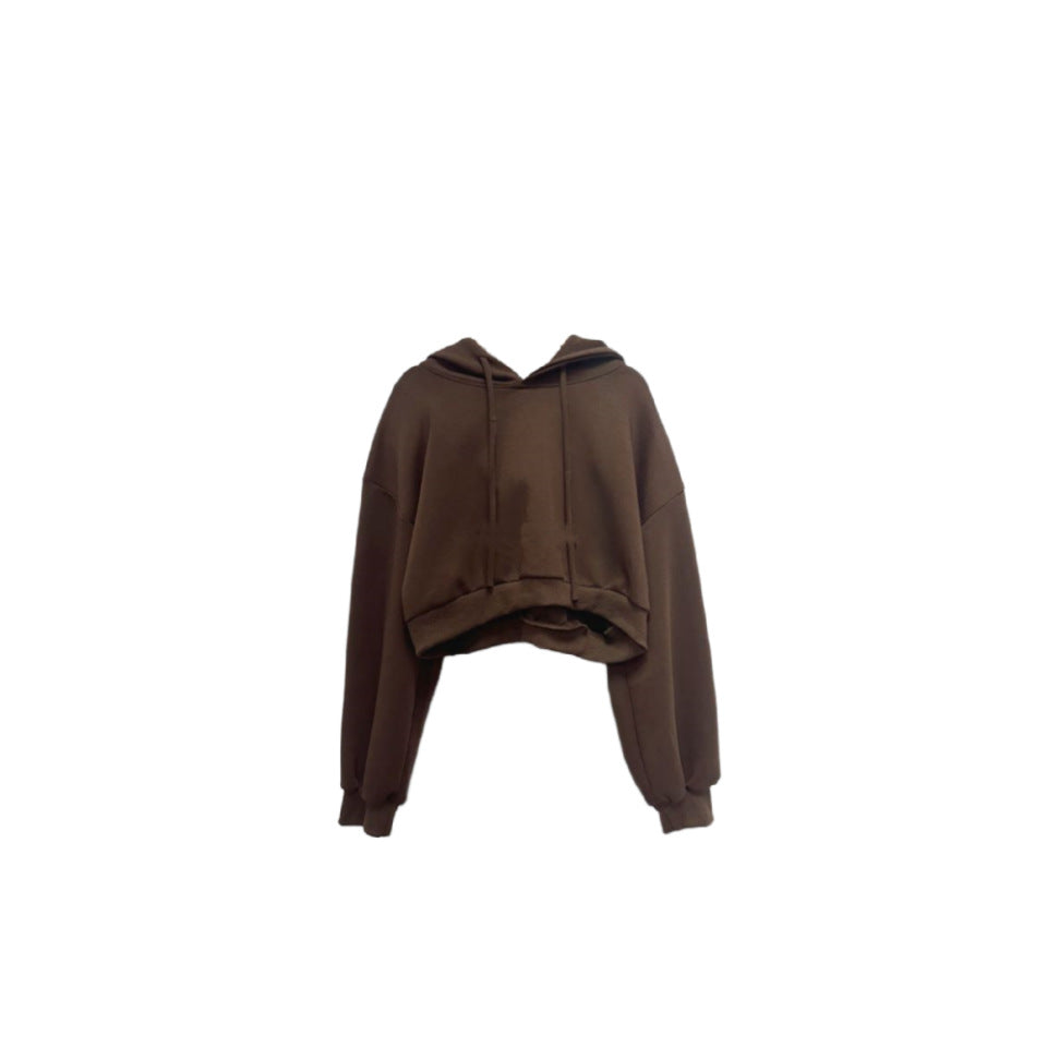 2026 Spring and Autumn Korean Style New Versatile Hooded Sweatshirt, Waist-Cinching Pure Cotton Short Pullover Sweatshirt for Women