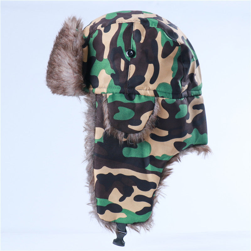 Autumn and Winter Camouflage Lei Feng Hats for Men and Women, Outdoor Cycling Windproof and Cold-Proof Ski Hats, Thickened Ear Protection Hats, Cross-Border