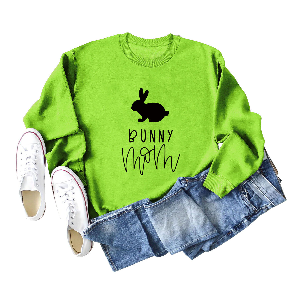 Amazon Cross-Border Export European and American Fashion Bunny Mom Fun Casual Women's Loose Long-Sleeved Round Neck Sweatshirt