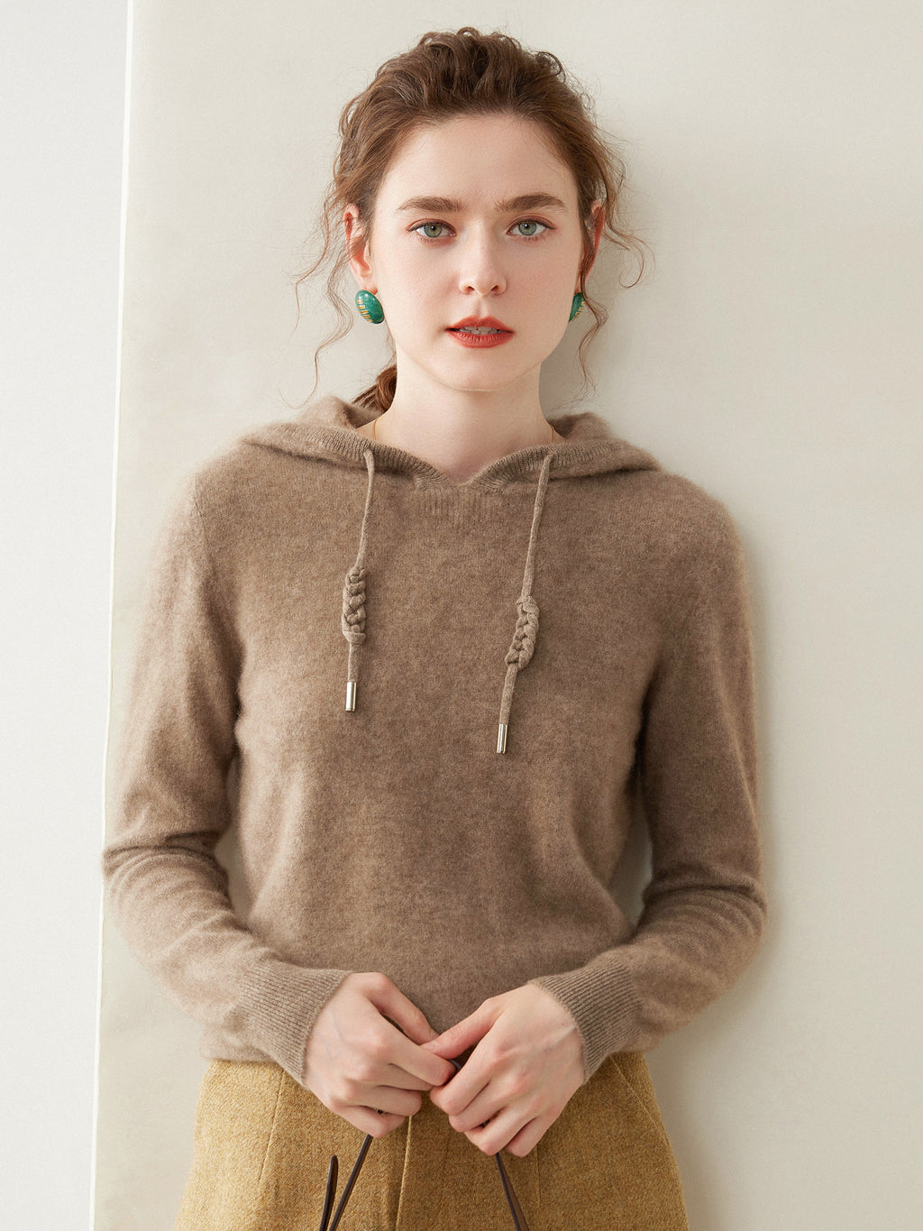 Light Luxury Solid Color 100% Pure Cashmere Hoodie for Women, Versatile for Commuting, Loose Knit Base Hoodie, Loose Fit