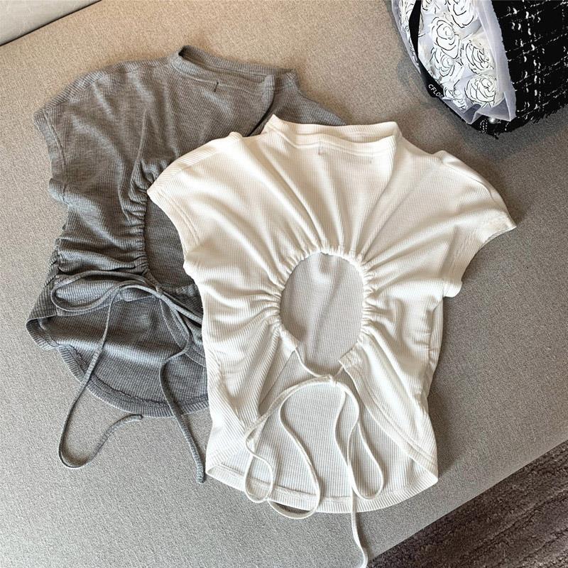 Waffle Knit Sleeveless T-Shirt for Women, Summer 2026 New Style, Slim Fit, Versatile, Pure Desire, Backless, Mature Style, Short Top, Trendy