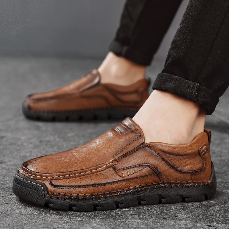 2025 Autumn New Model Hand-Stitched Men's Shoes, Large Size Export Casual Slip-On Men's Leather Shoes, Lazy Shoes