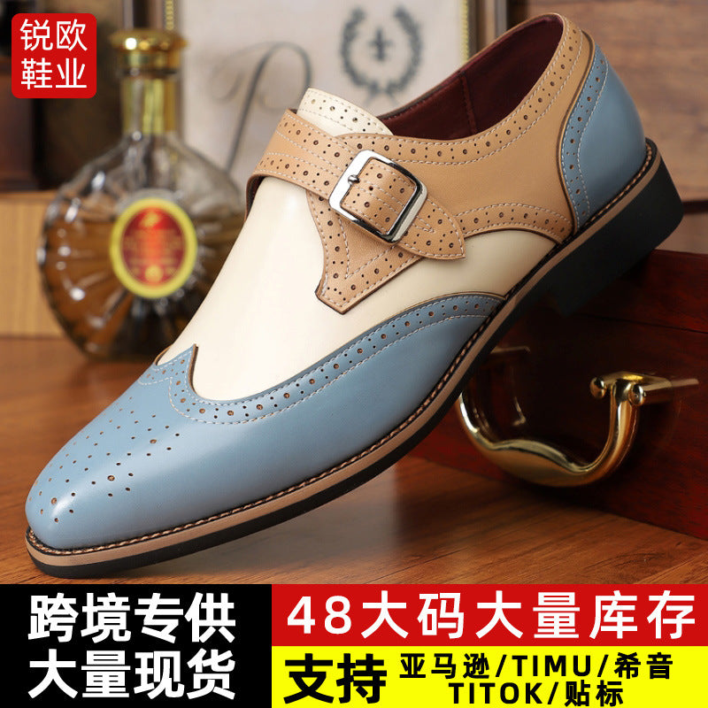 Spring and Summer Men's Business Formal Casual Leather Shoes Brogue Carved Leather Shoes Large Size Fashionable Versatile Men's Shoes 503