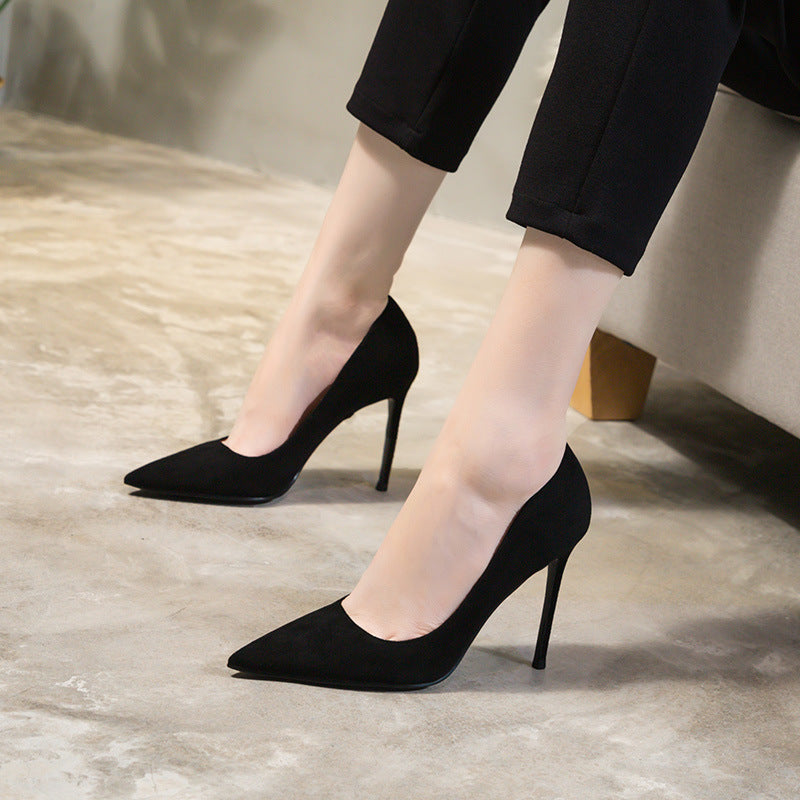 High Heels Women's 2021 New Black All-match French Style Fresh Thin-heel Sexy Mid-heel Professional Pointed Single-layer Shoes