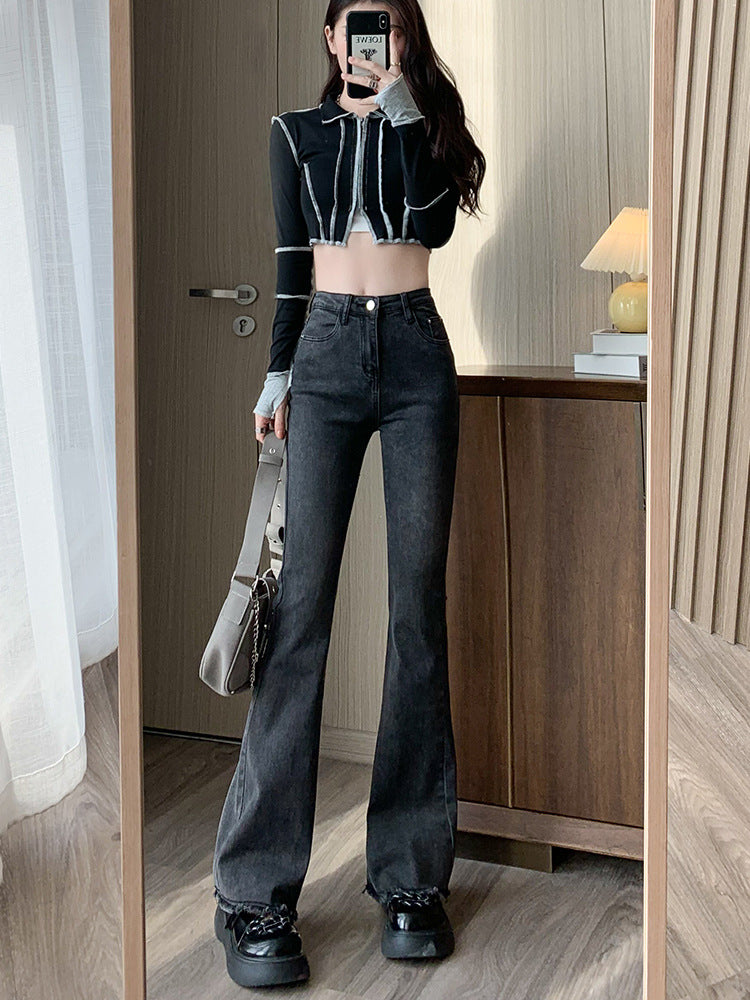 High-Waisted Bootcut Jeans for Women 2025 Summer New American Hot Girl Elastic Slimming Look Slimming Look Draped Floor-Length Pants