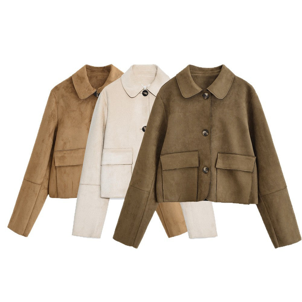 2025 New Autum Women's Clothing European and American Style Fashionable Simple Suede Jacket Jacket 4968224
