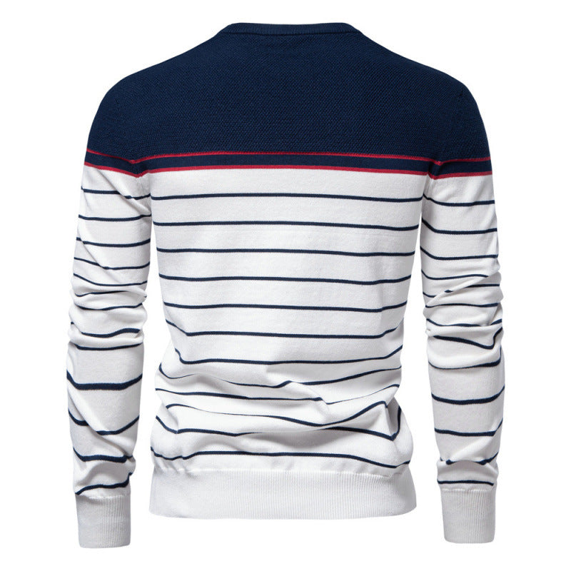 2024 autumn and winter new striped color matching long sleeve men's sweater fashion round neck men's casual sweater