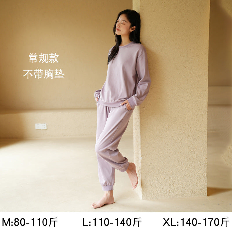 Women's Pajamas, Pure Cotton, Spring and Autumn Long-Sleeved Set, Large Size, High-End Striped Design, Can Be Worn Outside, with Chest Pads, Home Wear