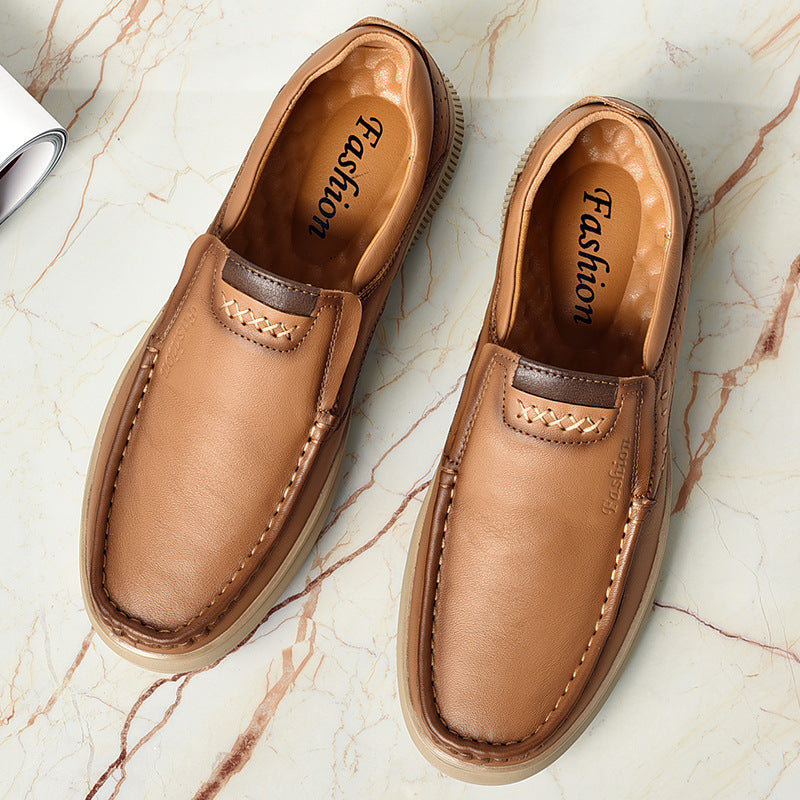 Loafers Men's 2025 New Slip-on Leather Casual Leather Shoes Men's Soft Sole Non-slip Wear-resistant Middle-aged and Elderly Dad's Shoes