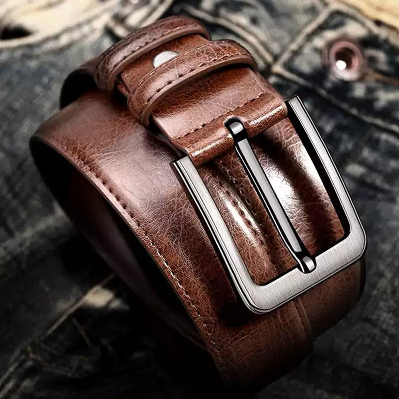 Men's Retro Belt Alloy Buckle Belt Men's Trouser Belt Imitation Leather Leather Business Casual Middle-Aged Jeans Belt
