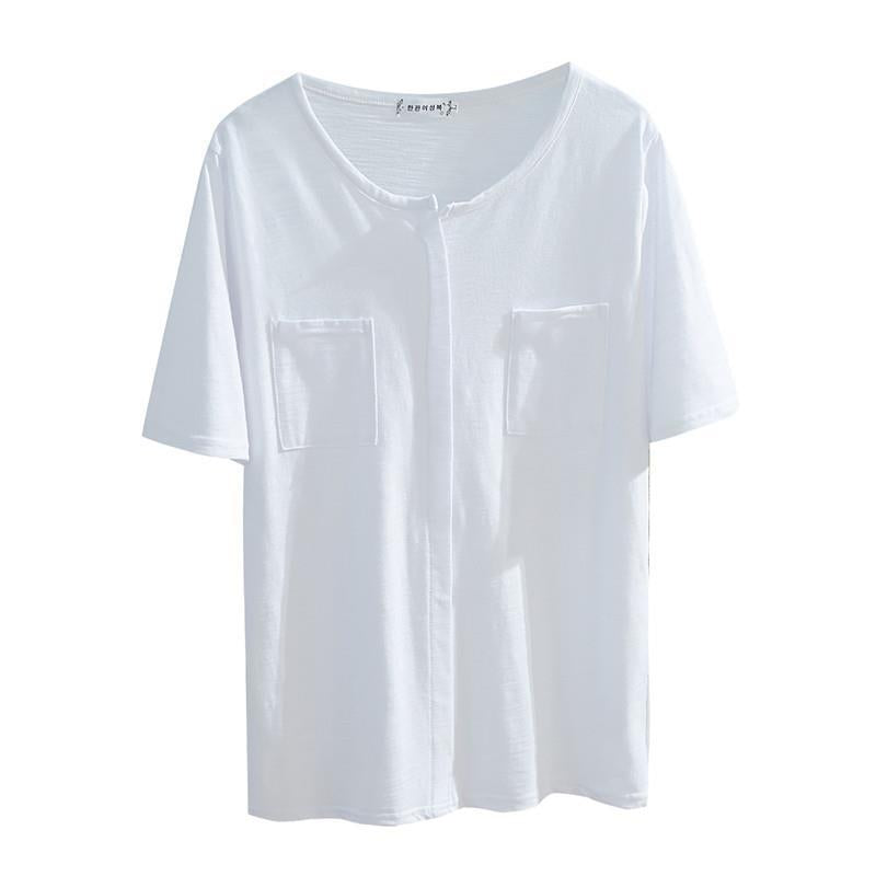 Short-Sleeved T-Shirt for Women in Summer Ins Style Bamboo Cotton Korean Style Cotton V-Neck Loose White Top Bottoming Shirt for Women Versatile