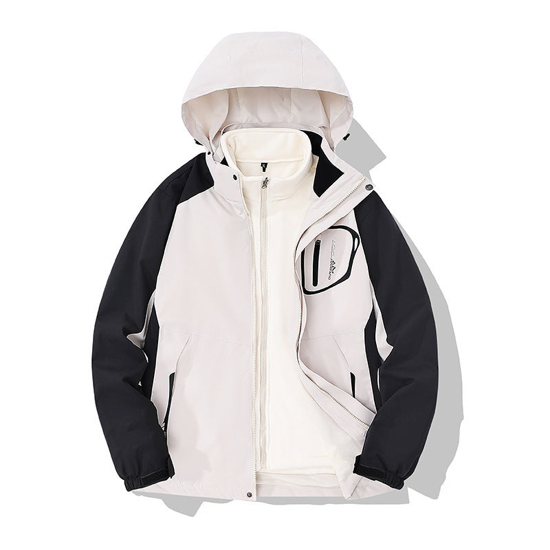 Autumn and Winter couple's three-in-one two-piece windproof water jacket men's outdoor jacket women's fleece jacket fleece-lined thickened