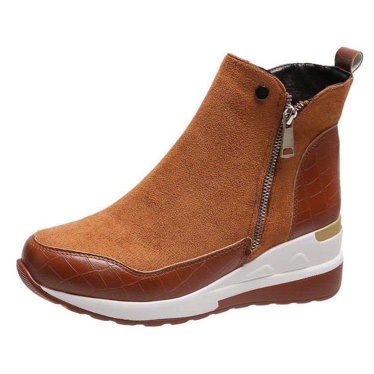 2026 New Large Size Boots for Women, Autumn Height-Increasing Short Boots, Korean Style Wedge Heel Student Side Zipper Sneakers for Women