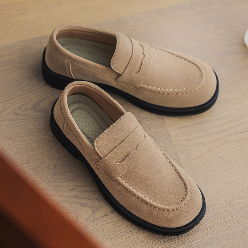 Loafers Trendy Men's Height-Increasing Casual Slip-On Shoes British Style Suede Pointed Leather Shoes Korean Version Suede Lf06