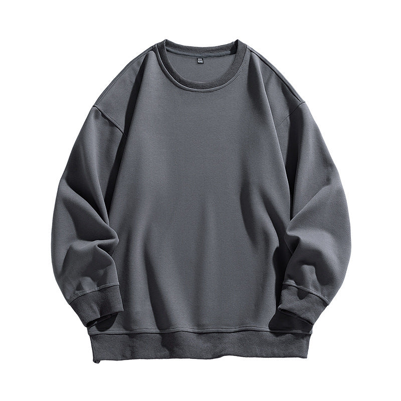 Autumn New Solid Color Loose Round Neck Sweatshirt for Men Trendy Brand Student Couple Hoodless Casual Long Sleeve Inner Layering Shirt