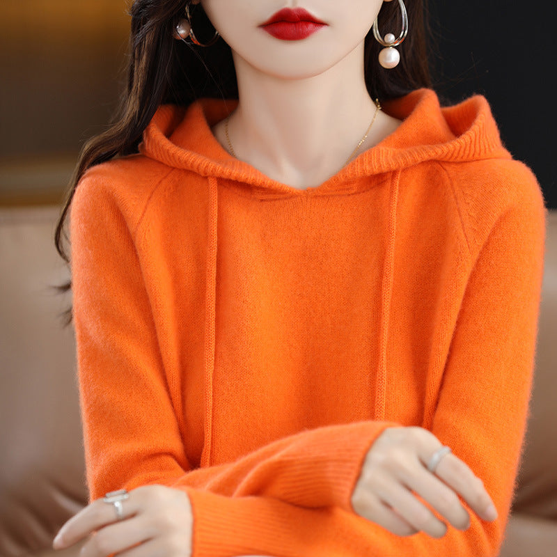 New Women's Solid Color Sweatshirt Autumn Hooded Bottoming Shirt Hoodie Short Knitted Loose Sweater