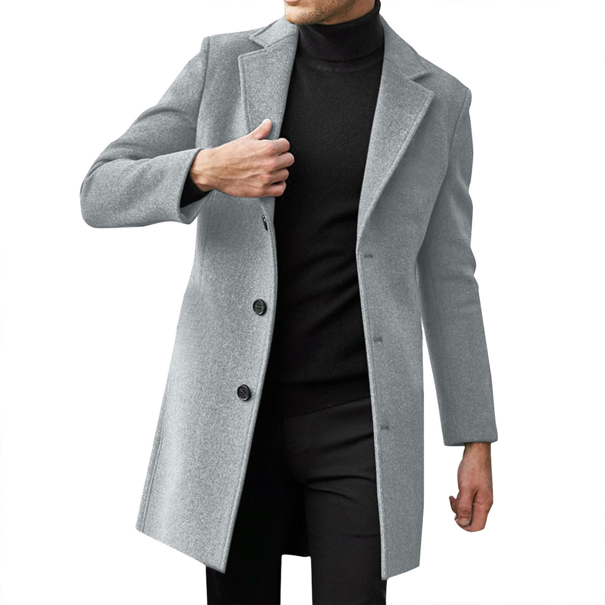 Cross-border New Amazon Men's British Single-breasted Men's Long-sleeved Woolen Coat Coat Autumn and Winter Coat Fashion