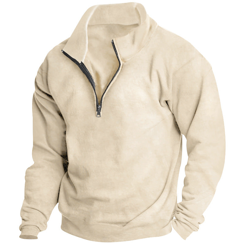 Autumn and Winter new men's fleece-lined sweater stand collar half zipper long sleeve European size cross-border Amazon all-matching men's top