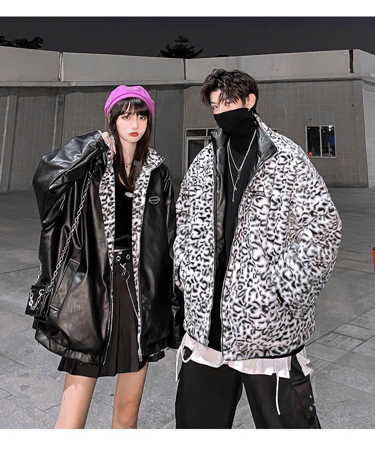 Leather women's 2025 winter new double-sided fur one-piece motorcycle clothing leopard fleece-lined PU fur coat coat trendy