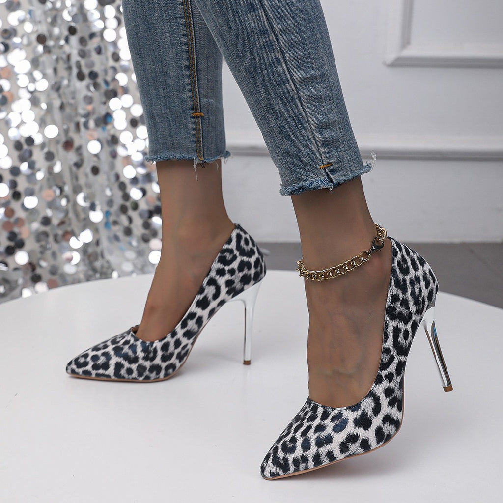 Foreign trade plus size high heels AliExpress Amazon 2024 pointed stiletto sexy leopard print high heel women's shoes plus size