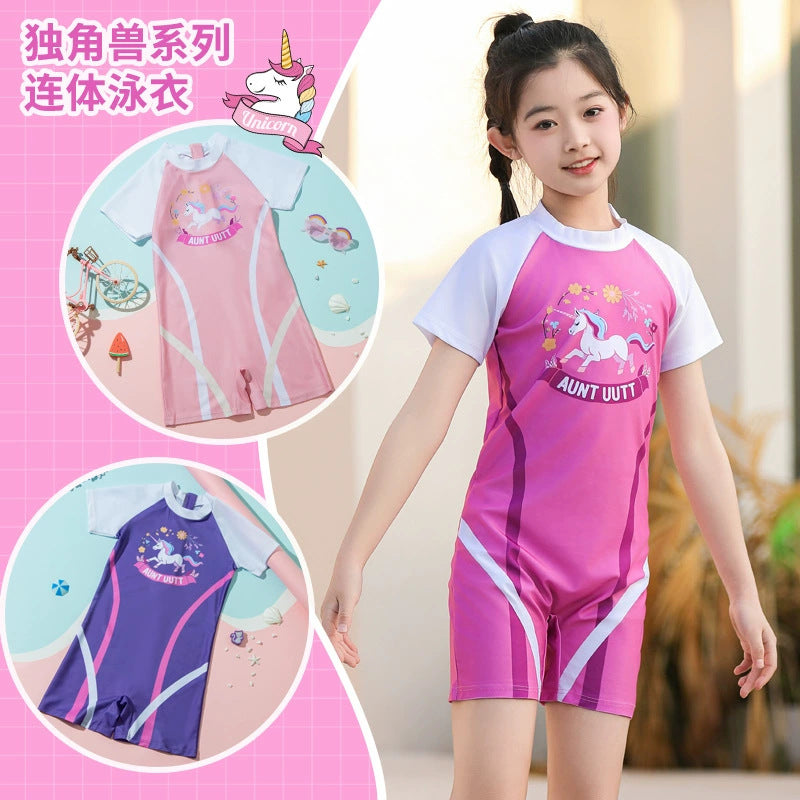 Conservative Swimsuit Girl Siaman Princess Western Style Cartoon Unicorn Small Middle School Big Kids Student Swimming Pool Swimsuit