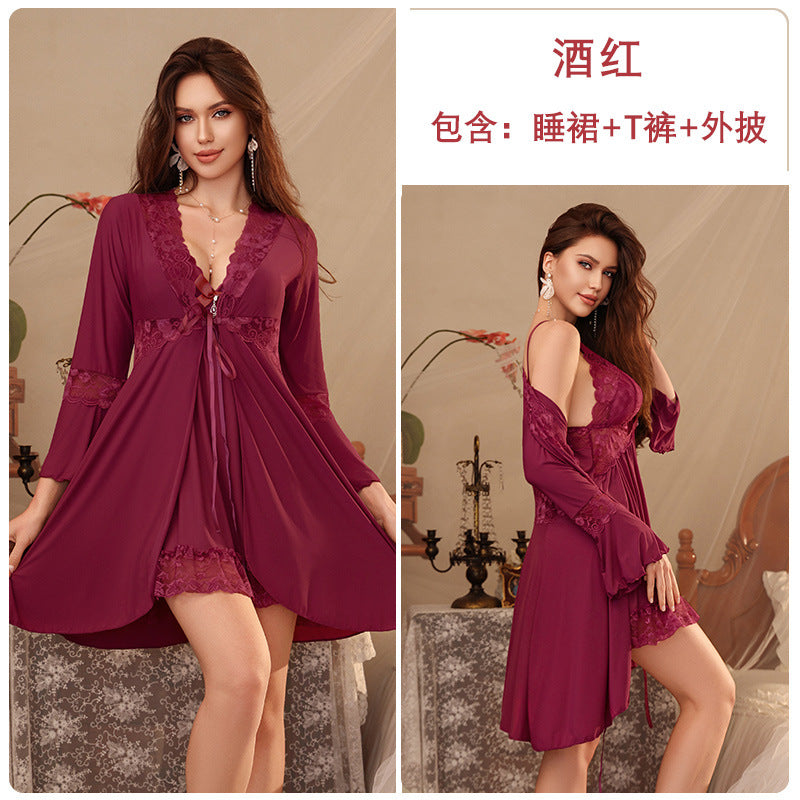 Sexy Pajamas, Temptation, Pure Desire, Push-Up Nightgown with Breast Pads, Temptation, Plus Size Fat mm Sexy Intimates, Passion Suit