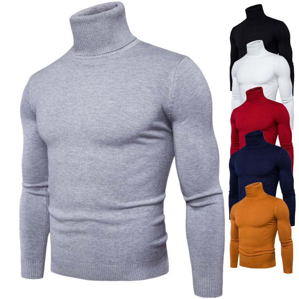 Amazon foreign trade autumn and winter new men's solid color slim turtleneck sweater sweater plus size men's pullover base shirt